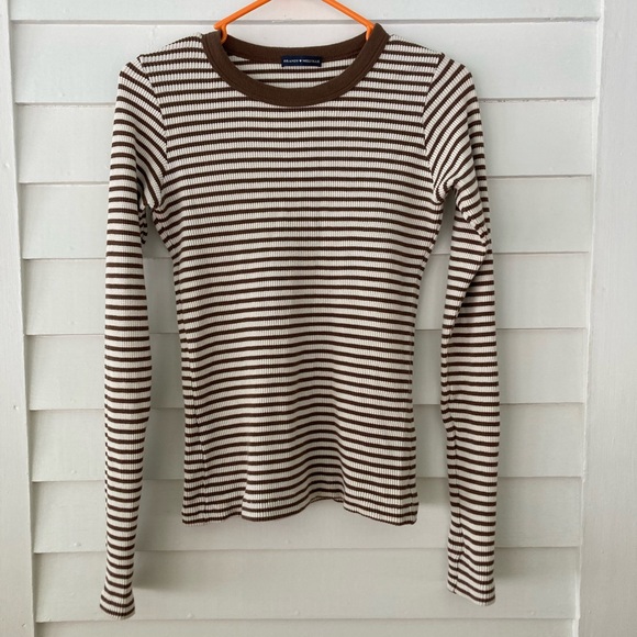 Brandy Melville Tops - Brandy Melville | Brown & Cream Striped Waffle Knit Long Sleeve Top Size Medium